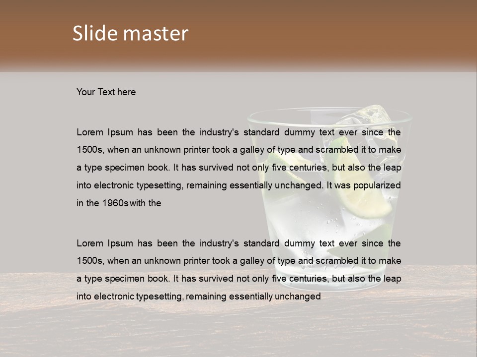 A Glass Of Water With Limes And Ice On A Wooden Table PowerPoint Template