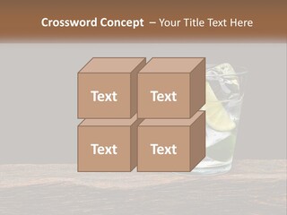 A Glass Of Water With Limes And Ice On A Wooden Table PowerPoint Template