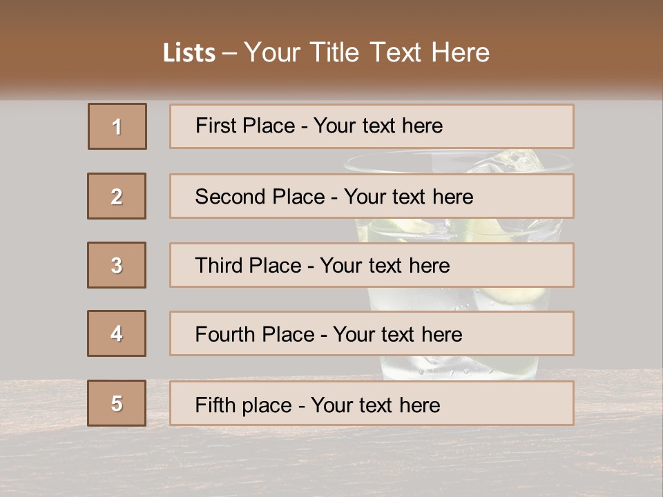 A Glass Of Water With Limes And Ice On A Wooden Table PowerPoint Template