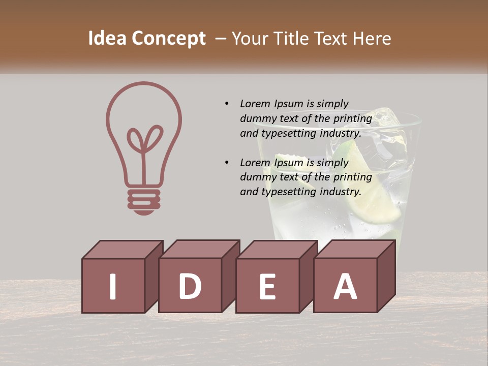 A Glass Of Water With Limes And Ice On A Wooden Table PowerPoint Template