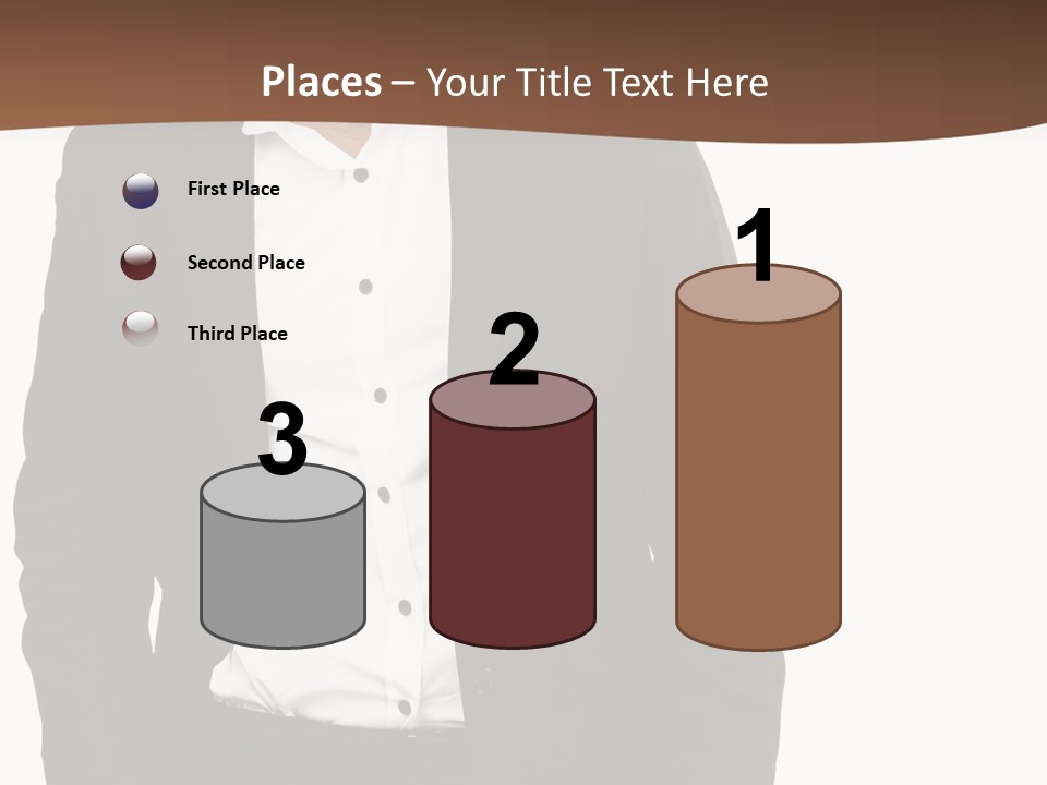 A Man In A Suit Standing In Front Of A Brown Background PowerPoint Template