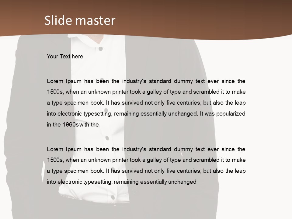 A Man In A Suit Standing In Front Of A Brown Background PowerPoint Template