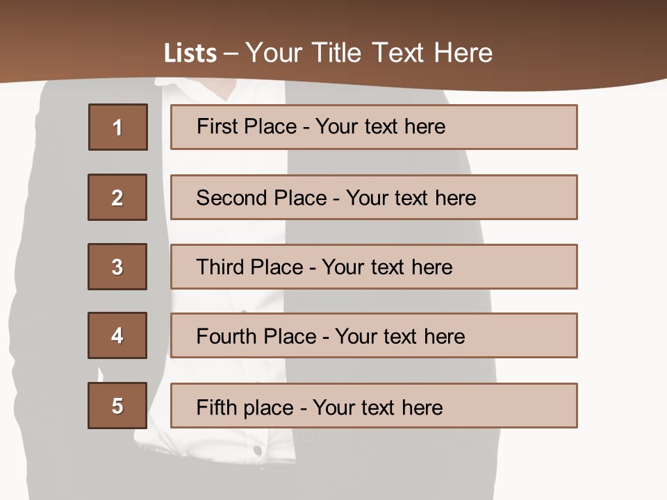 A Man In A Suit Standing In Front Of A Brown Background PowerPoint Template