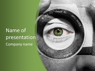 A Woman's Eye With A Magnifying Glass In Front Of Her PowerPoint Template