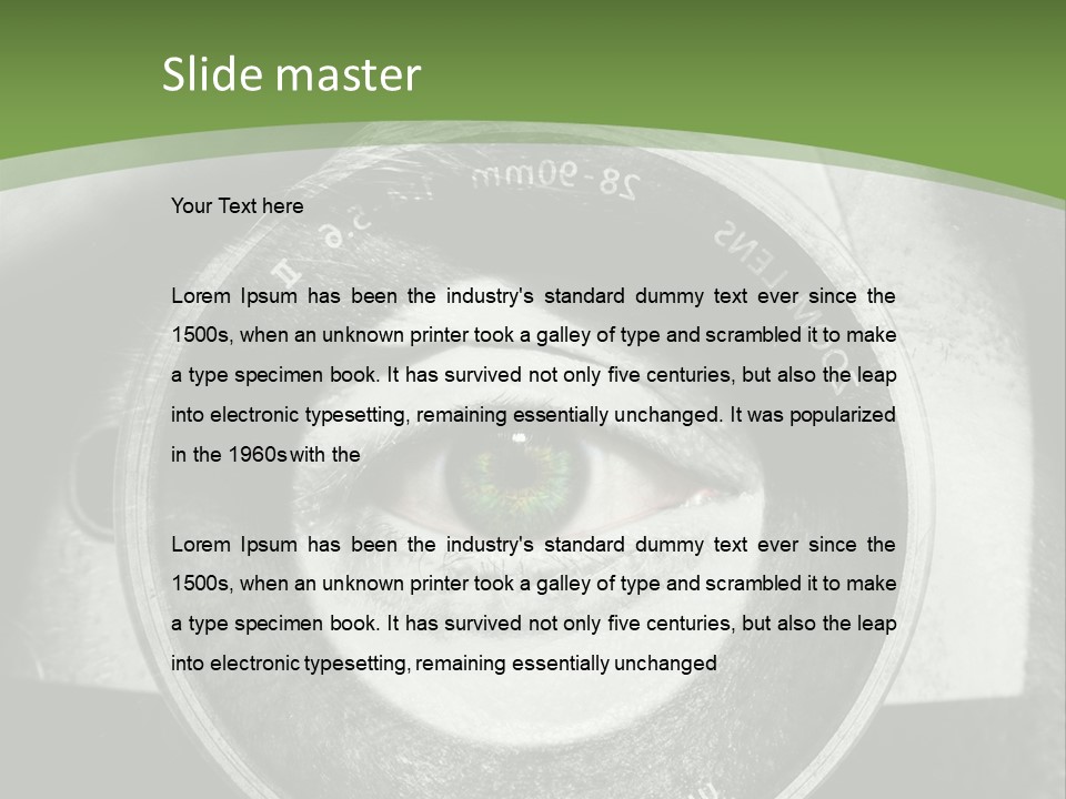 A Woman's Eye With A Magnifying Glass In Front Of Her PowerPoint Template