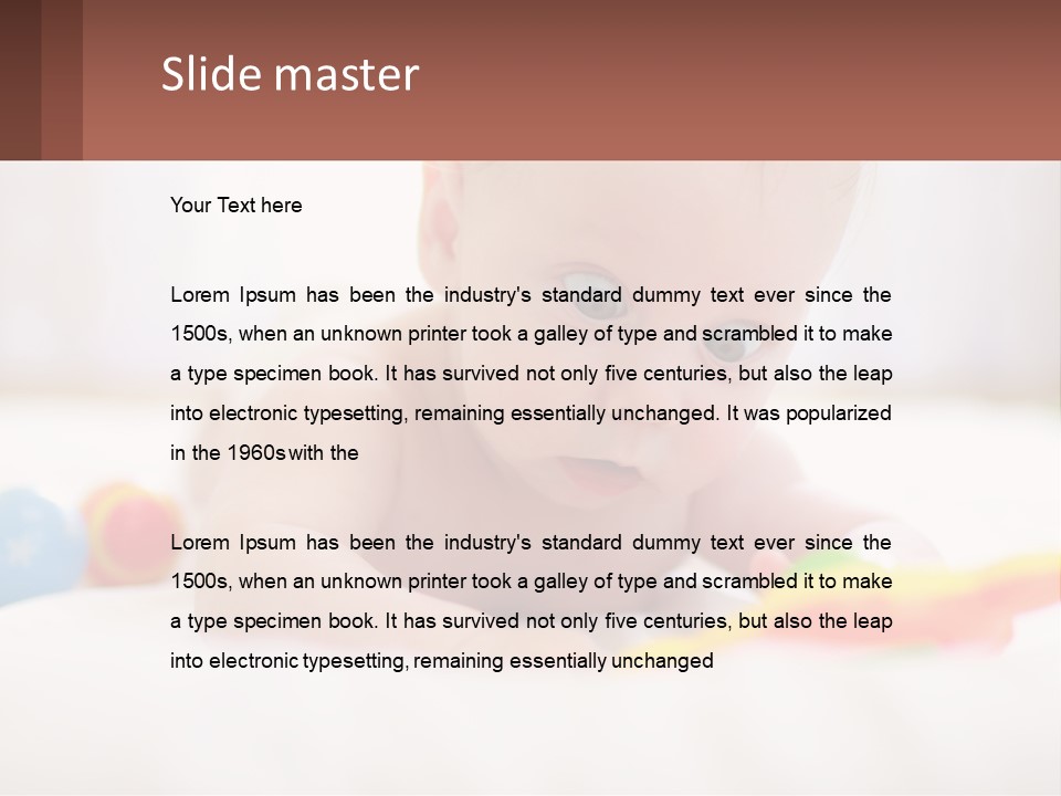 A Baby Laying On A Bed With A Toy PowerPoint Template