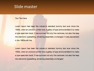 A Woman Running Down A Road With The Sun Setting In The Background PowerPoint Template