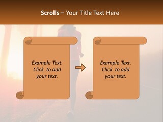 A Woman Running Down A Road With The Sun Setting In The Background PowerPoint Template