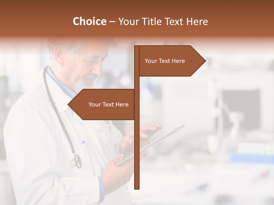 A Man In A White Lab Coat Holding A Clipboard PowerPoint Template