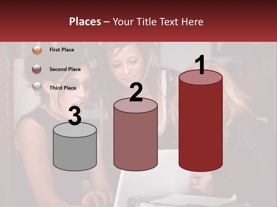 Three Young Women Looking At A Laptop Screen PowerPoint Template