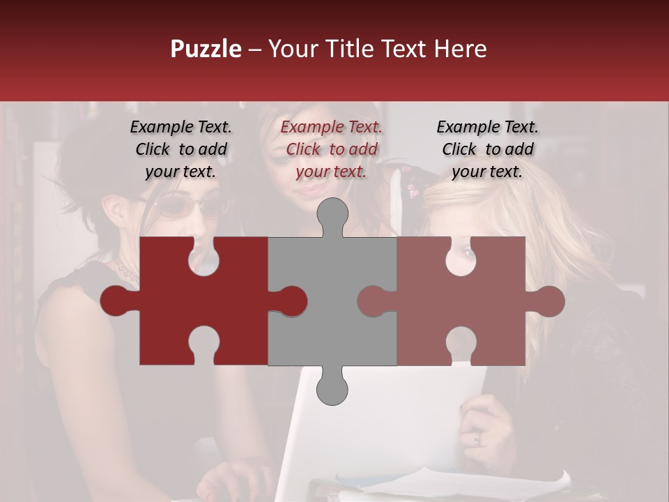 Three Young Women Looking At A Laptop Screen PowerPoint Template