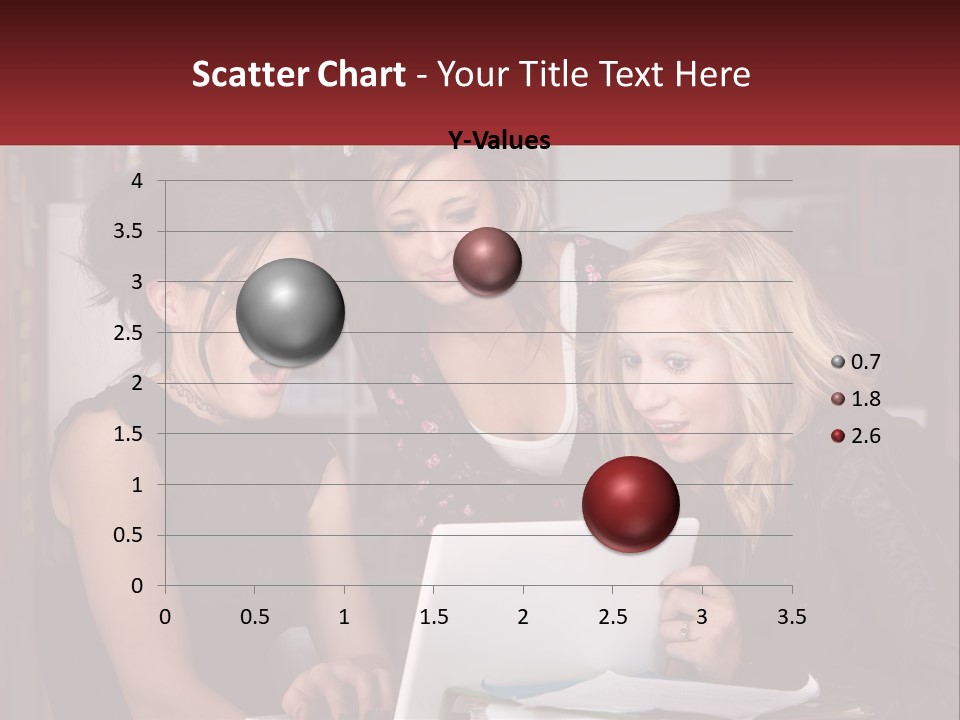Three Young Women Looking At A Laptop Screen PowerPoint Template