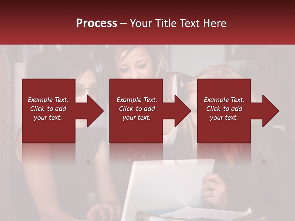 Three Young Women Looking At A Laptop Screen PowerPoint Template