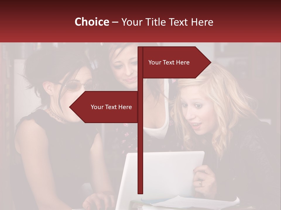 Three Young Women Looking At A Laptop Screen PowerPoint Template