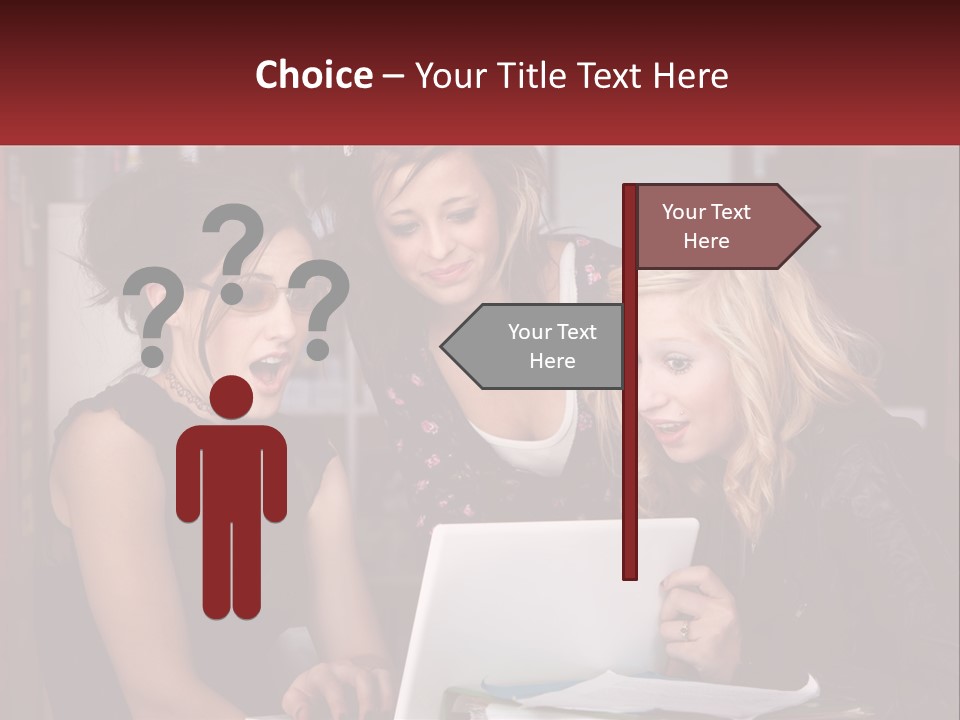 Three Young Women Looking At A Laptop Screen PowerPoint Template