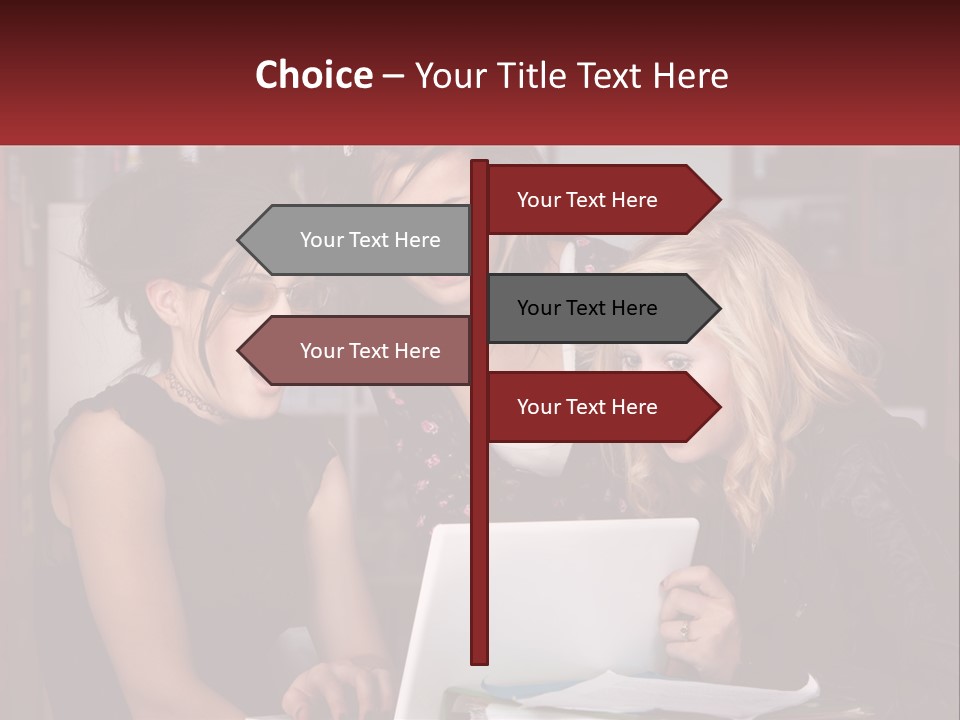 Three Young Women Looking At A Laptop Screen PowerPoint Template