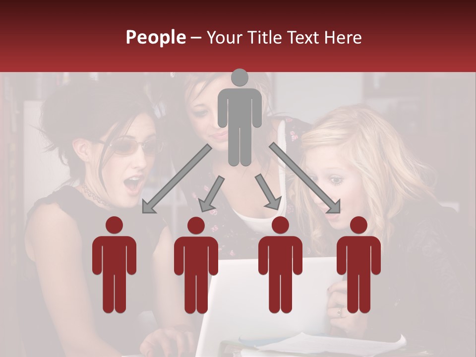 Three Young Women Looking At A Laptop Screen PowerPoint Template