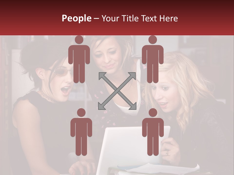 Three Young Women Looking At A Laptop Screen PowerPoint Template