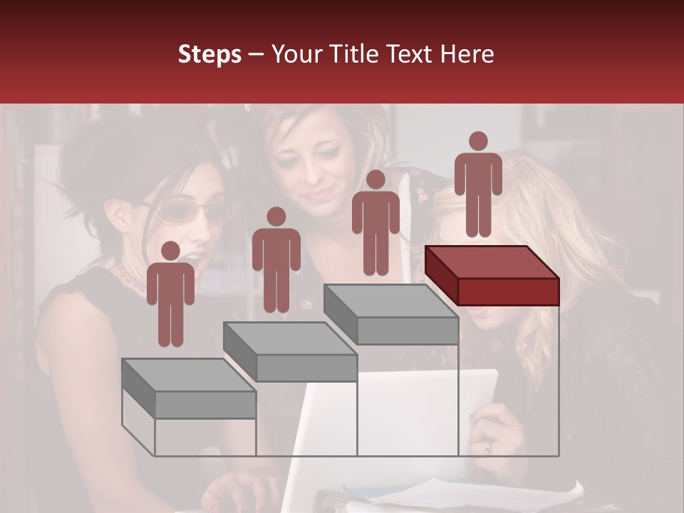 Three Young Women Looking At A Laptop Screen PowerPoint Template