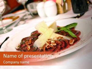 A Plate Of Food On A Table With A Knife And Fork PowerPoint Template