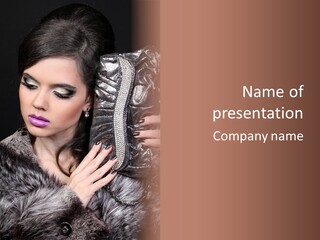 A Woman In A Fur Coat Holding A Purse PowerPoint Template