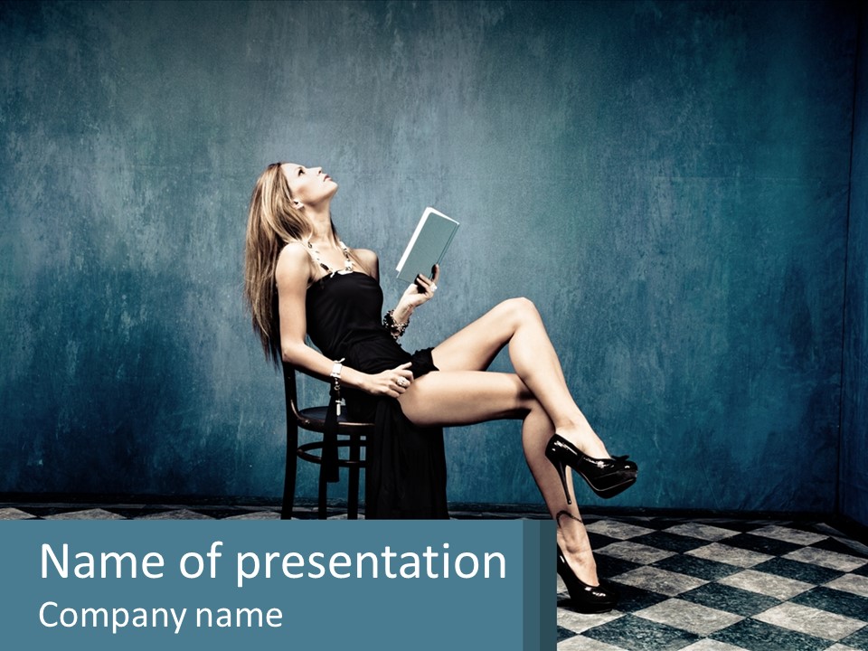 A Woman Sitting On A Chair Holding A Tablet PowerPoint Template