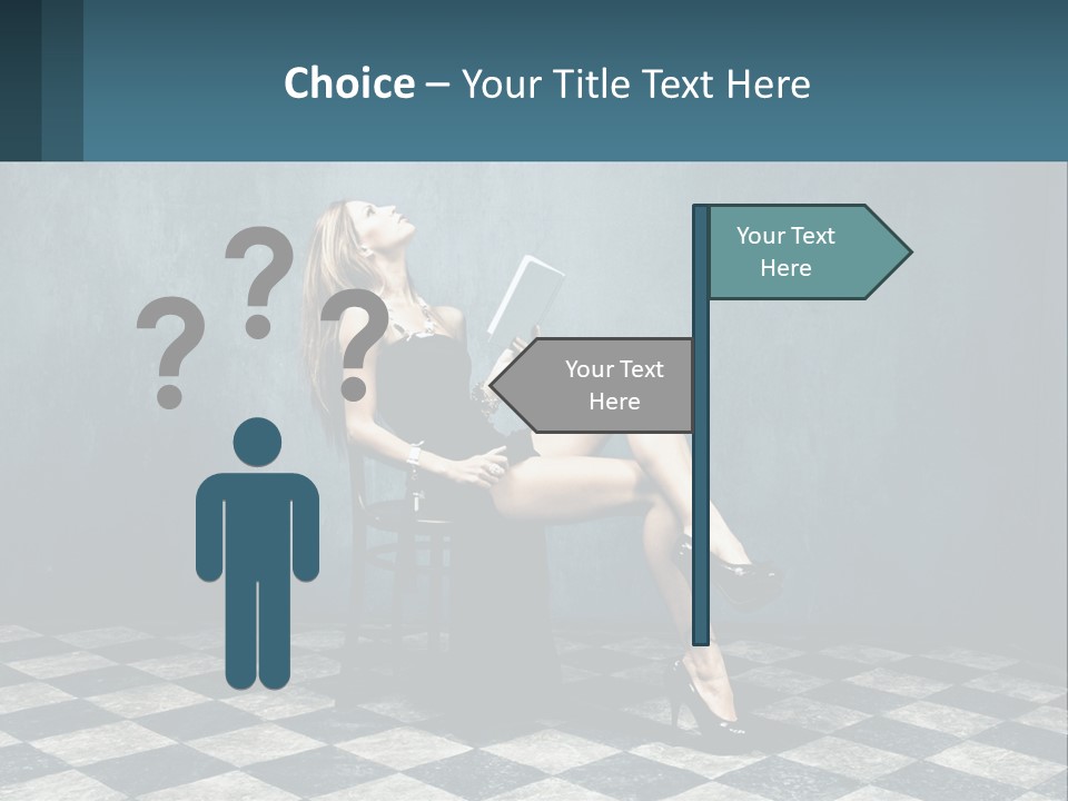 A Woman Sitting On A Chair Holding A Tablet PowerPoint Template