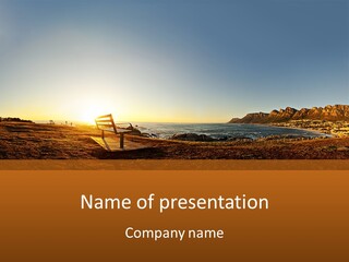 A Bench Sitting On Top Of A Sandy Beach PowerPoint Template