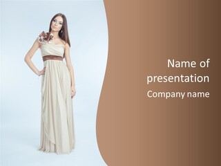 A Woman In A Dress Is Posing For A Picture PowerPoint Template