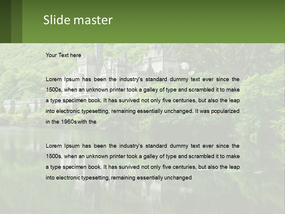 A Castle In The Middle Of A Lake Surrounded By Trees PowerPoint Template