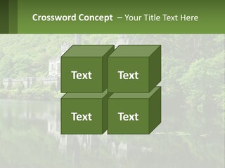 A Castle In The Middle Of A Lake Surrounded By Trees PowerPoint Template