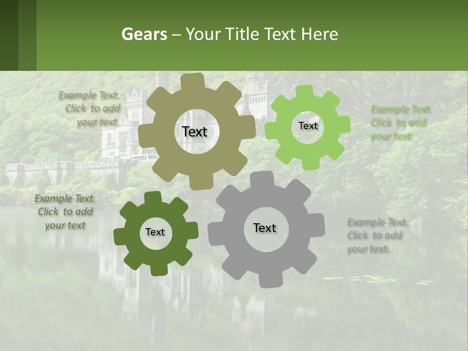 A Castle In The Middle Of A Lake Surrounded By Trees PowerPoint Template