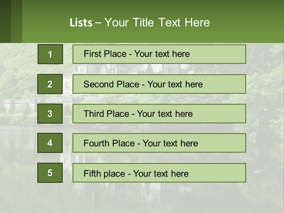 A Castle In The Middle Of A Lake Surrounded By Trees PowerPoint Template