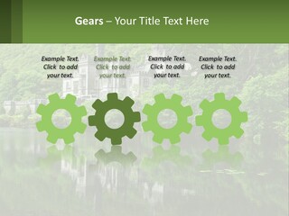A Castle In The Middle Of A Lake Surrounded By Trees PowerPoint Template