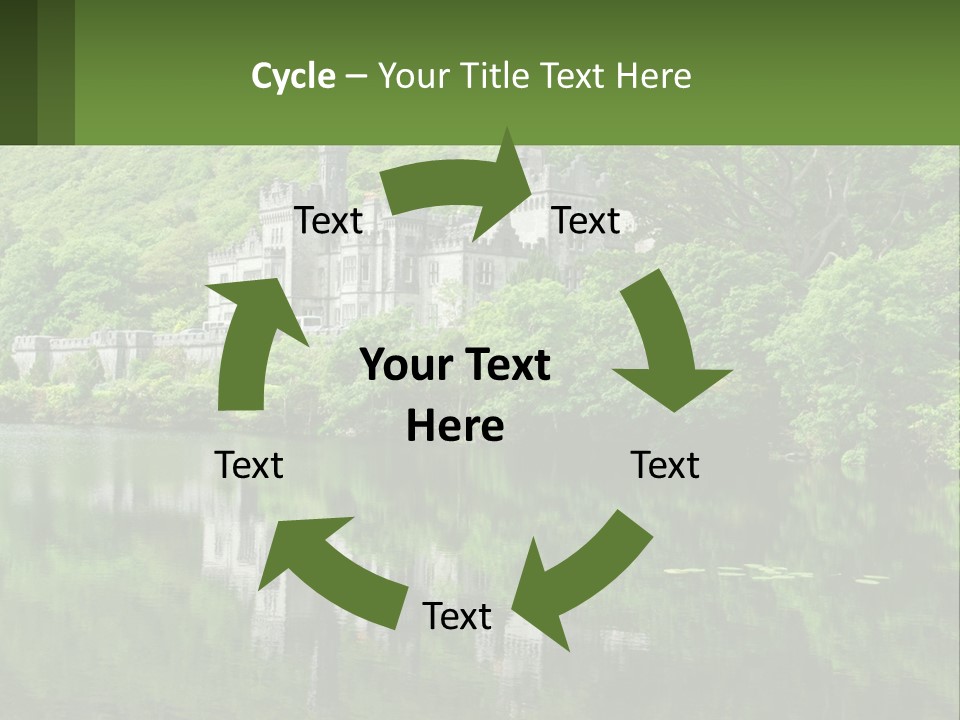 A Castle In The Middle Of A Lake Surrounded By Trees PowerPoint Template
