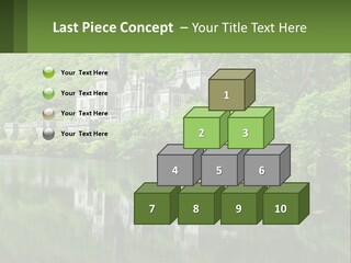 A Castle In The Middle Of A Lake Surrounded By Trees PowerPoint Template