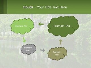 A Castle In The Middle Of A Lake Surrounded By Trees PowerPoint Template
