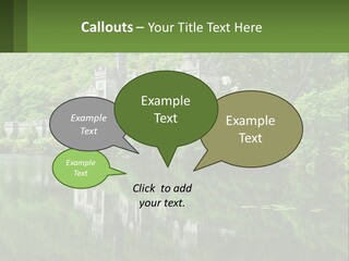 A Castle In The Middle Of A Lake Surrounded By Trees PowerPoint Template