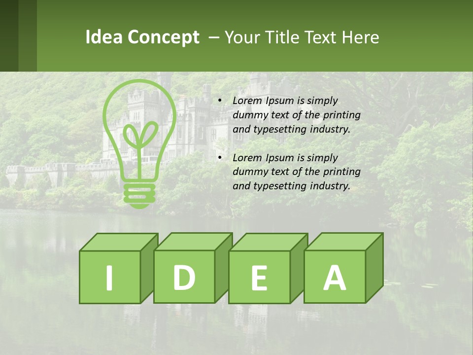 A Castle In The Middle Of A Lake Surrounded By Trees PowerPoint Template