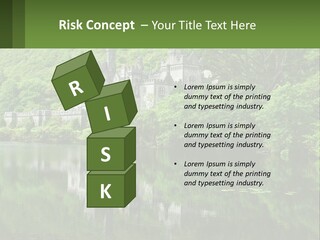 A Castle In The Middle Of A Lake Surrounded By Trees PowerPoint Template