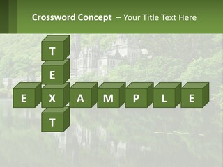 A Castle In The Middle Of A Lake Surrounded By Trees PowerPoint Template