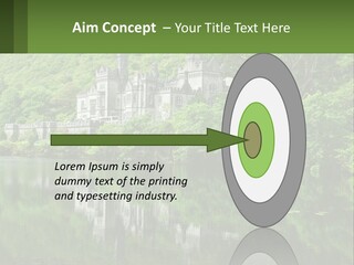 A Castle In The Middle Of A Lake Surrounded By Trees PowerPoint Template