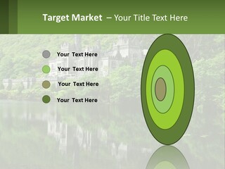 A Castle In The Middle Of A Lake Surrounded By Trees PowerPoint Template