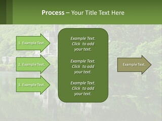 A Castle In The Middle Of A Lake Surrounded By Trees PowerPoint Template