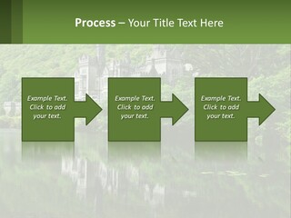 A Castle In The Middle Of A Lake Surrounded By Trees PowerPoint Template