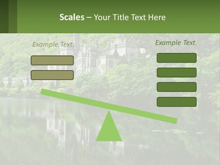 A Castle In The Middle Of A Lake Surrounded By Trees PowerPoint Template