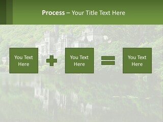 A Castle In The Middle Of A Lake Surrounded By Trees PowerPoint Template