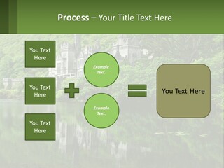 A Castle In The Middle Of A Lake Surrounded By Trees PowerPoint Template