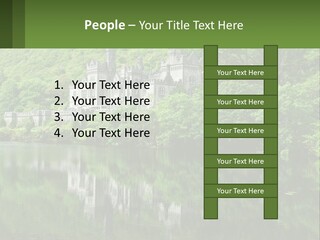 A Castle In The Middle Of A Lake Surrounded By Trees PowerPoint Template