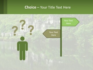 A Castle In The Middle Of A Lake Surrounded By Trees PowerPoint Template